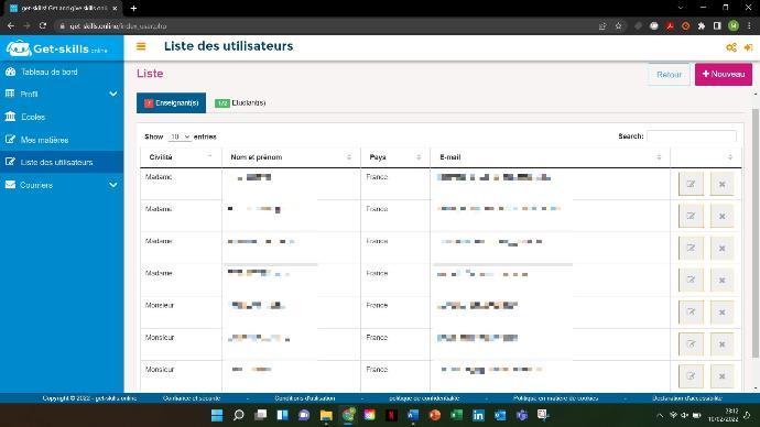 Liste des stagiaires sur Get-Skills